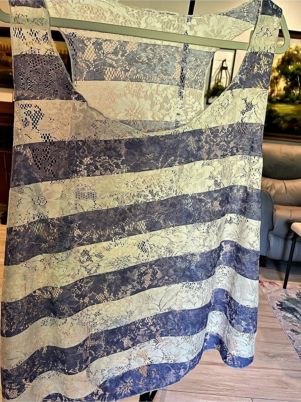 Blue & Cream Striped layering top Like New Large